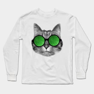 Green glasses cat Long Sleeve T-Shirt